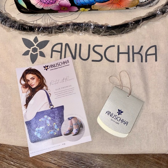 New ANUSCHKA SUGAR SKULL DAY OF DEAD CALAVERAS LEATHER SATCHEL TOTE BAG 3 COMPT - Picture 2 of 12